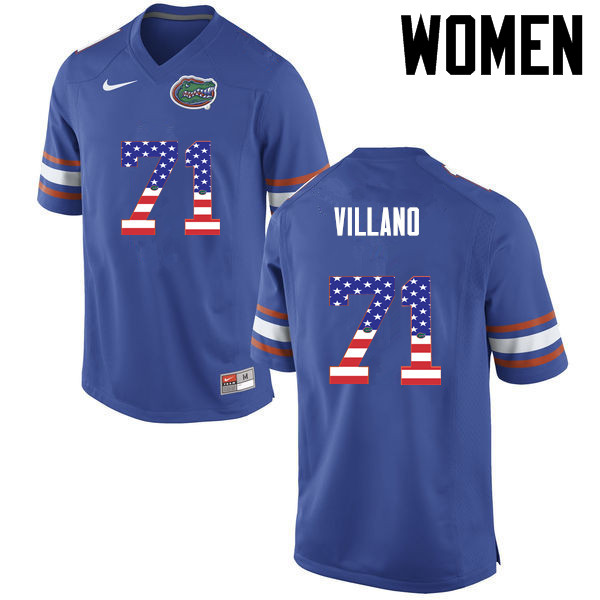 Women Florida Gators #71 Nick Villano College Football USA Flag Fashion Jerseys-Blue